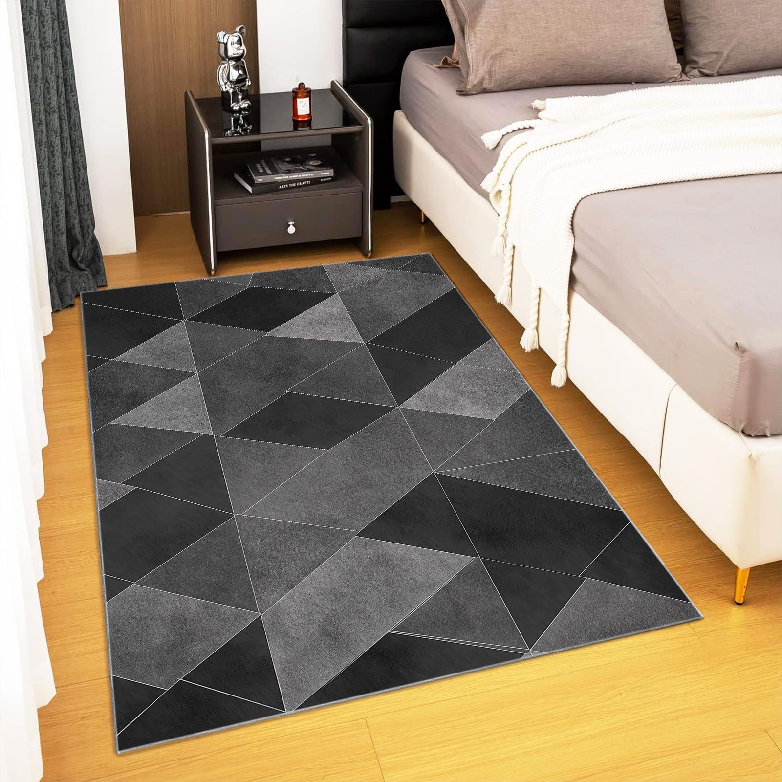 Ciemnoszara flanelowa bieżnia geometria trójkąt wzór bieżni salon Chambre Salle à Manger zmywalna bieżnia na bieżnię 120 x 170 cm anty-zgnieciona pula Court nadruk z tapisu