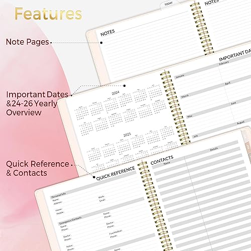 Miniatura 5 de SUNEE Agenda semanal y mensual 2024 de 7 x 8.4 pulgadas, 12 meses (enero de 2024 a diciembre de 2024), cubierta de cuero vegano, bolsillo, marcador,