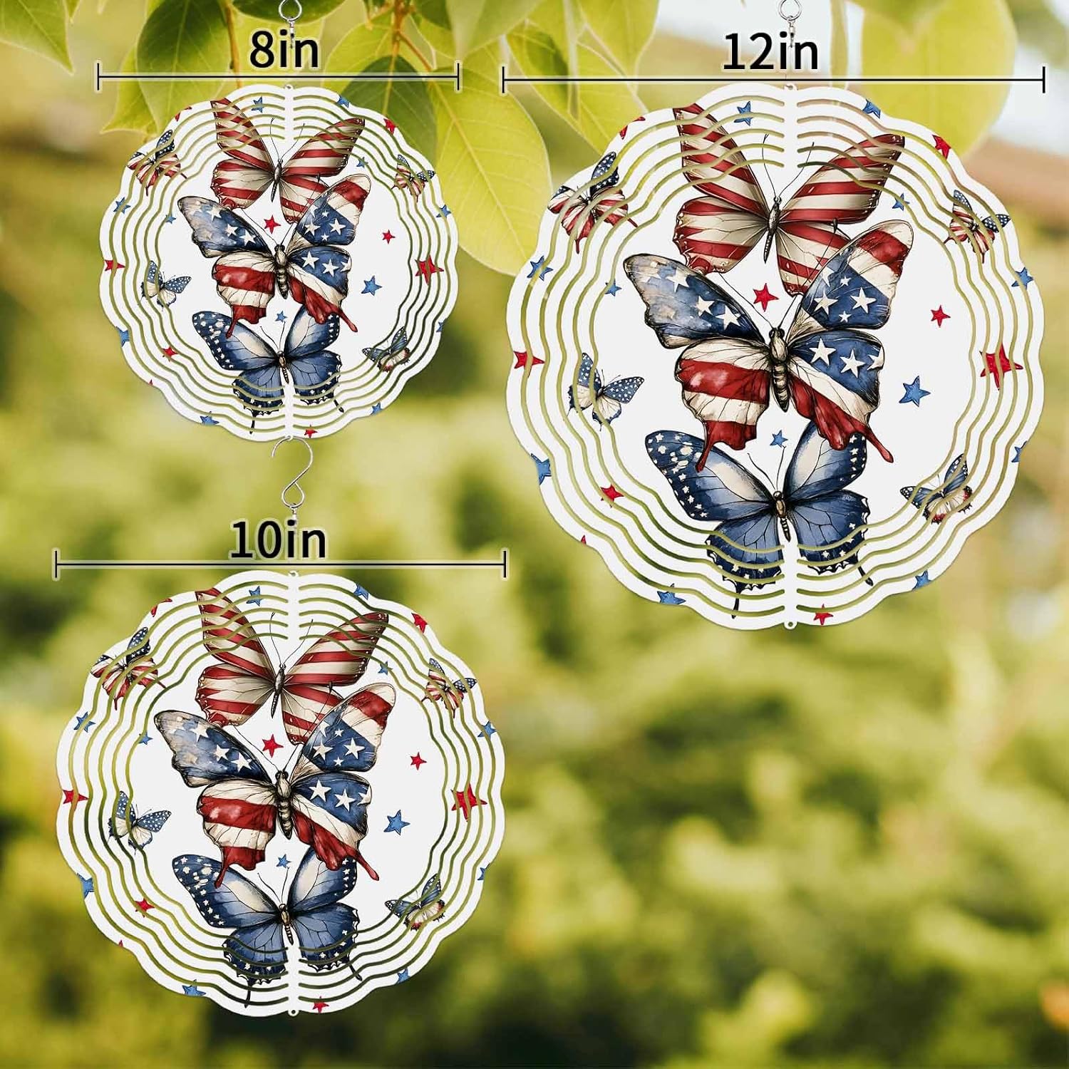 Independence Day Flag Butterfly Wind Spinner for Garden Yard 3D Stainless Steel Hanging Wind Spinners, Patriotic Star and Stripe Spinners Outdoor Metal Decor for Lawn Patio Home