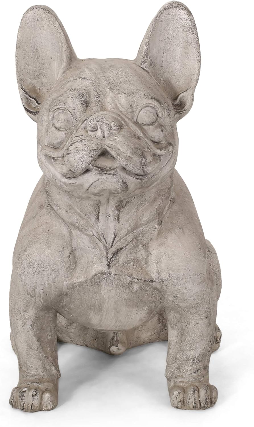 Christopher Knight Home Susan Outdoor French Bulldog Garden Statue, Rustic White and Green