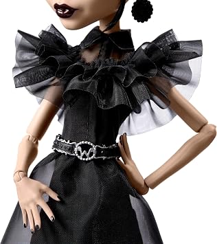 Monster High Wednesday Doll, Rave'N Wednesday Collectible Black Gothic Gown Dance Inspired Premium Accessory Doll Stand