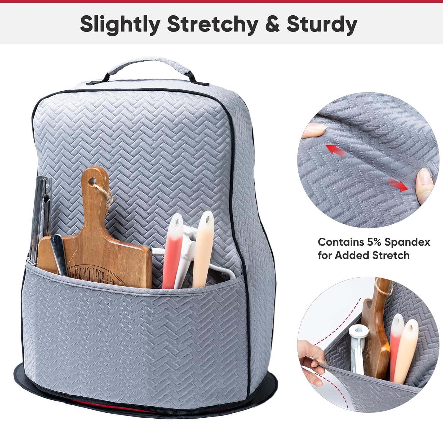 BAGSPRITE Stretchy Stand Mixer Cover with Appliance Slider– Washable Applicance Cover Compatible with KitchenAid Mixer 6/7/8 Quart – Dust Cover with Pockets for KitchenAid Accessories and Attachments