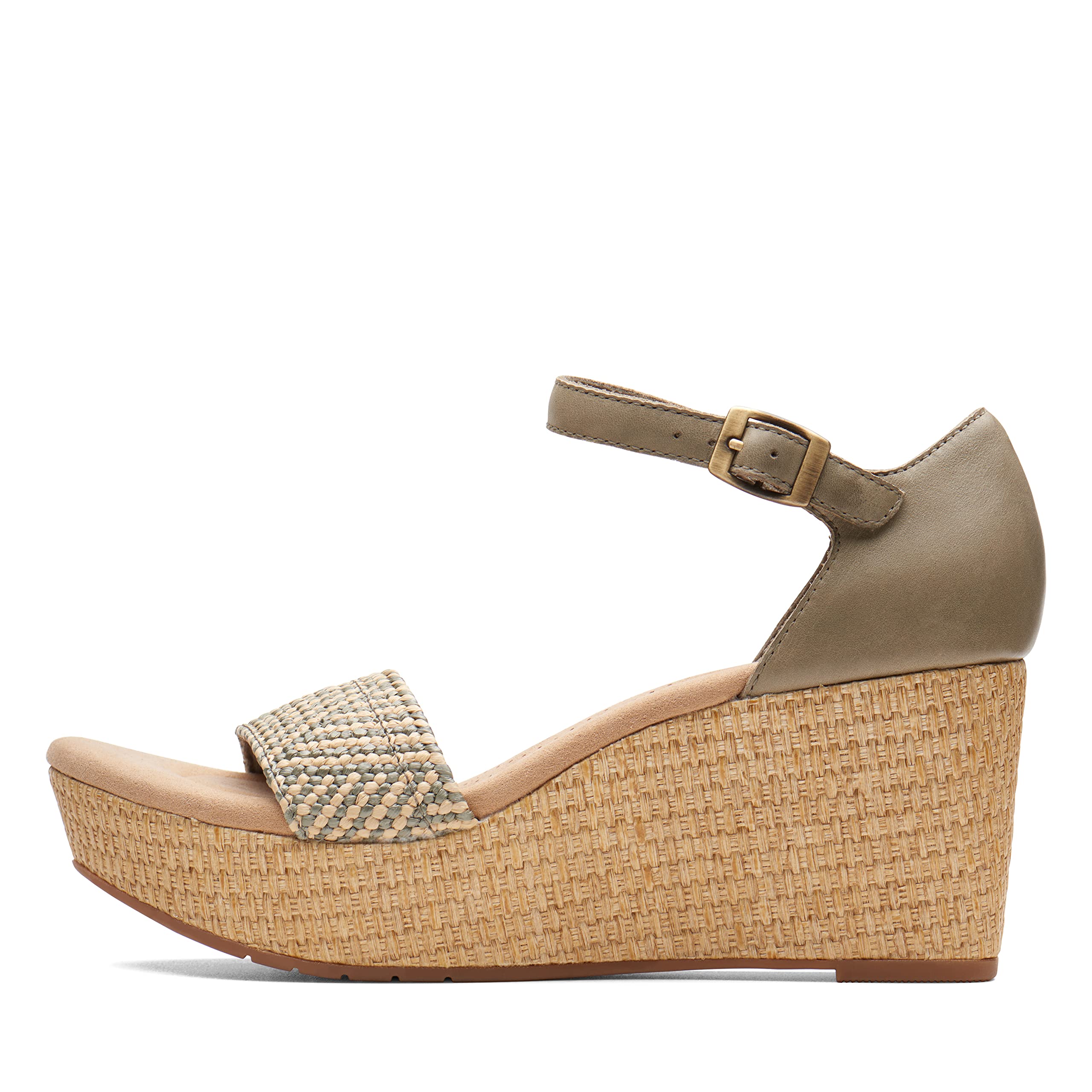 Clarks Women's Rose Ease Sandal, Olive leather, 39.5 EU Schmal