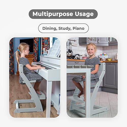 Miniatura 7 de Fornel Heartwood - Silla alta de madera ajustable blanca para bebés y niños pequeños y niños, fácil de limpiar, silla alta de comedor a partir de 36