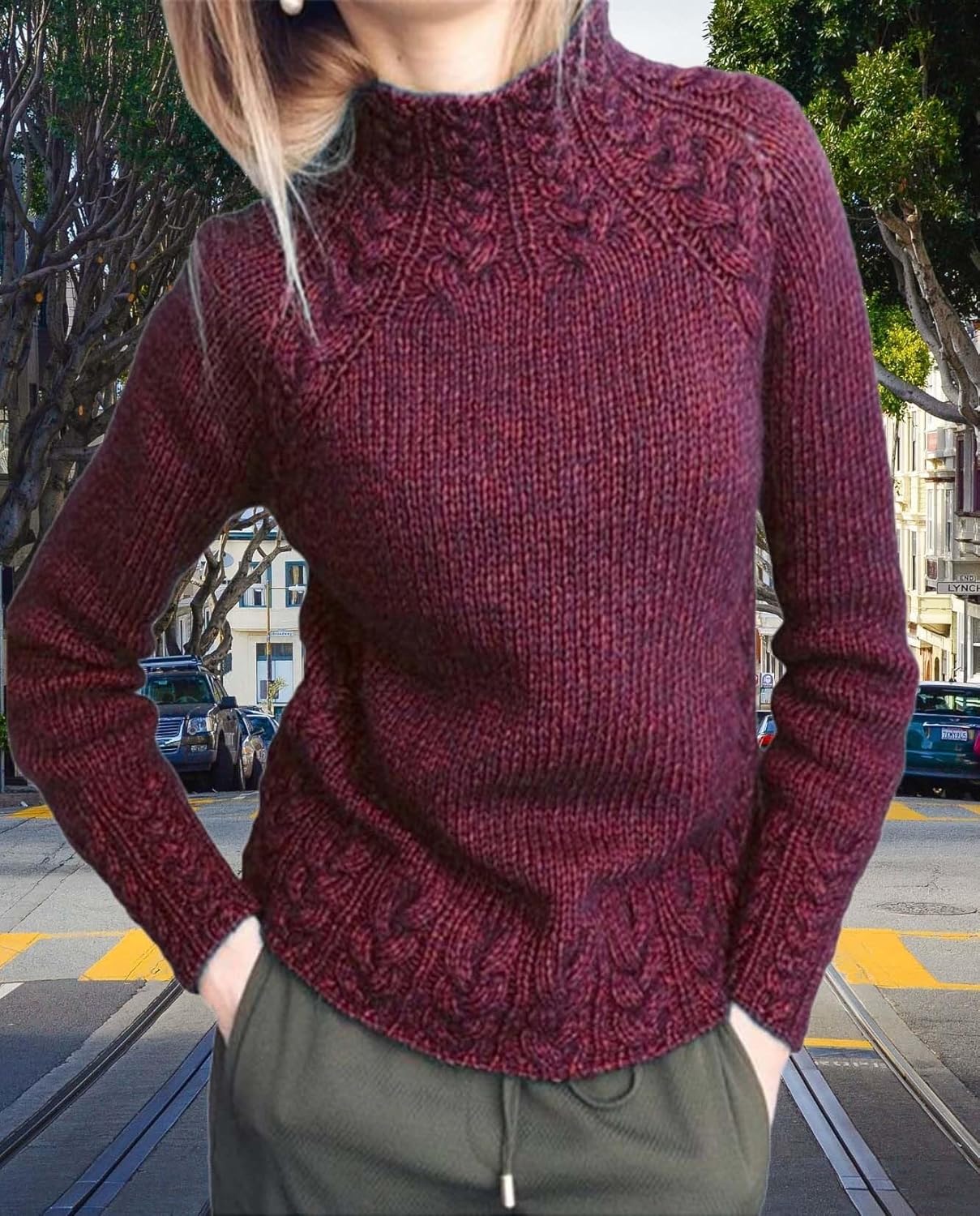 Womens Turtleneck Pullover Solid Color Comfort Knit Long Sleeve Pullover Oversized Slim Fit and Casual Sweater - Image 6