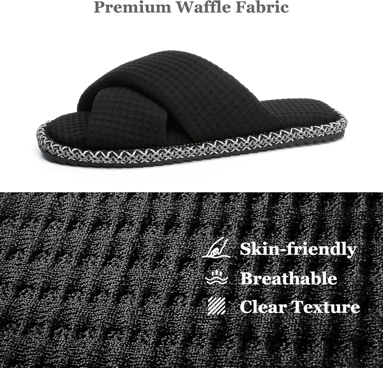 Slippers for Women Memory Foam House Bedroom Corduroy Crossbands Open Toe Slides Sandals Shoes Comfy Trendy Gift for womens Anti-Skid sole - Image 4