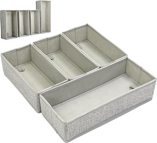Organizador de cajones, juego de 4 contenedores de tela rígida, se adapta a bolsas de almacenamiento de galones, cuarto de galón, sándwich y