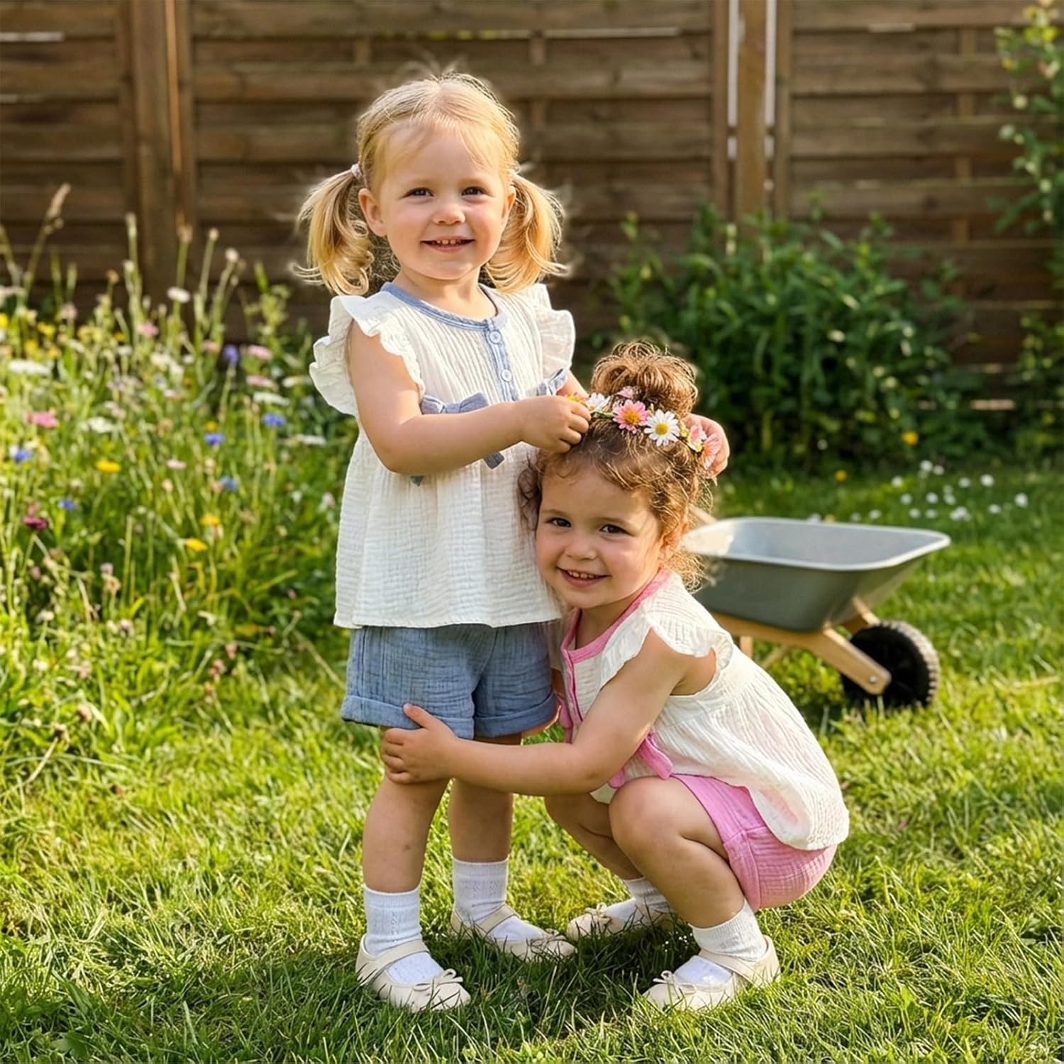 Toddler Girl Clothes Baby Summer Spring Outfits Cute Bow Button Smocked Ruffle Sleeve Tops + Girls Shorts Set - Image 6