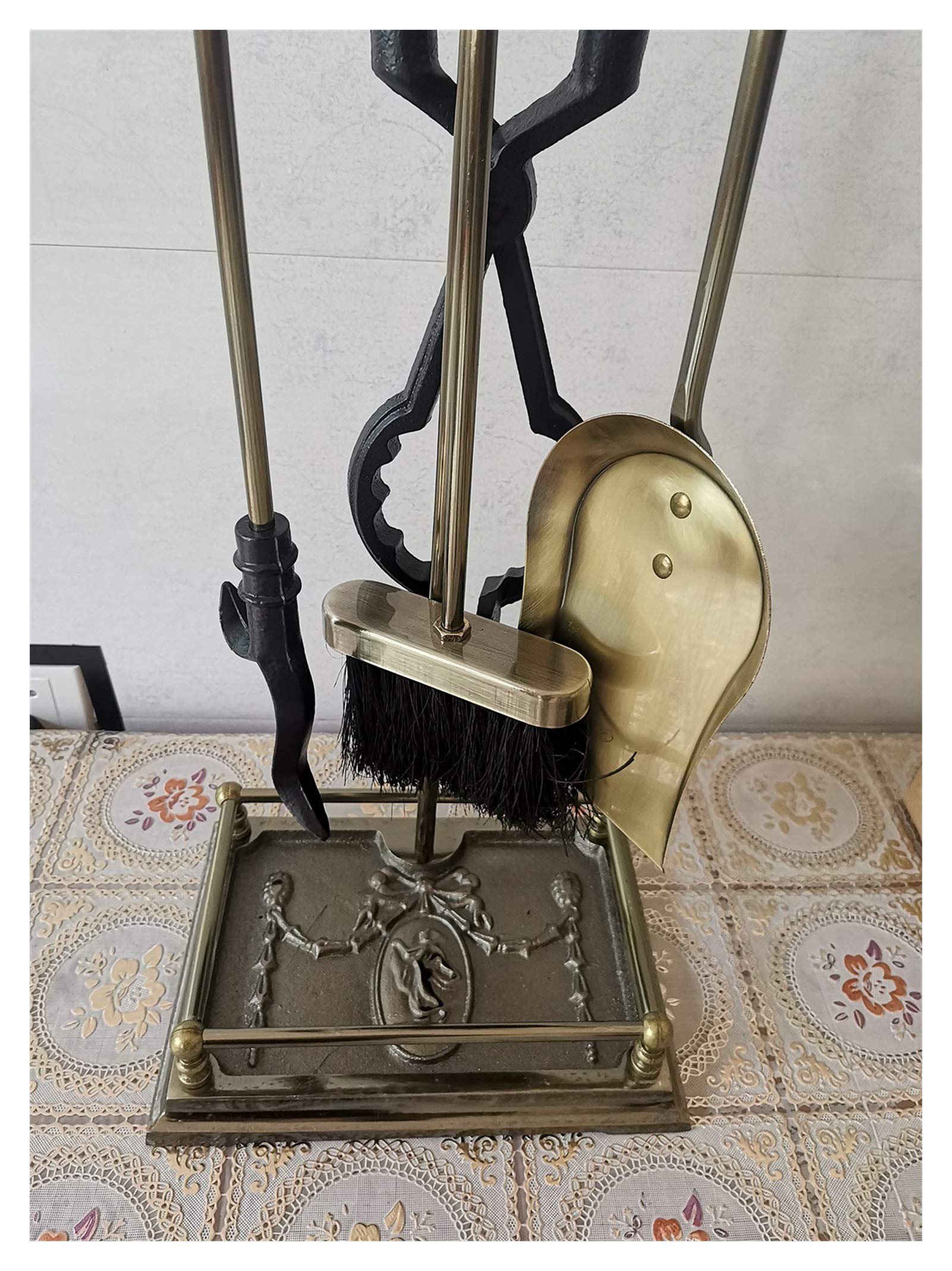 Bronce 78 cm/(31 Pulgadas) Juego de Herramientas para acompañar Junto a la Chimenea, 5 Piezas de Hierro Fundido, Resistentes, Juegos de Herramientas para Chimenea, para Sala de e