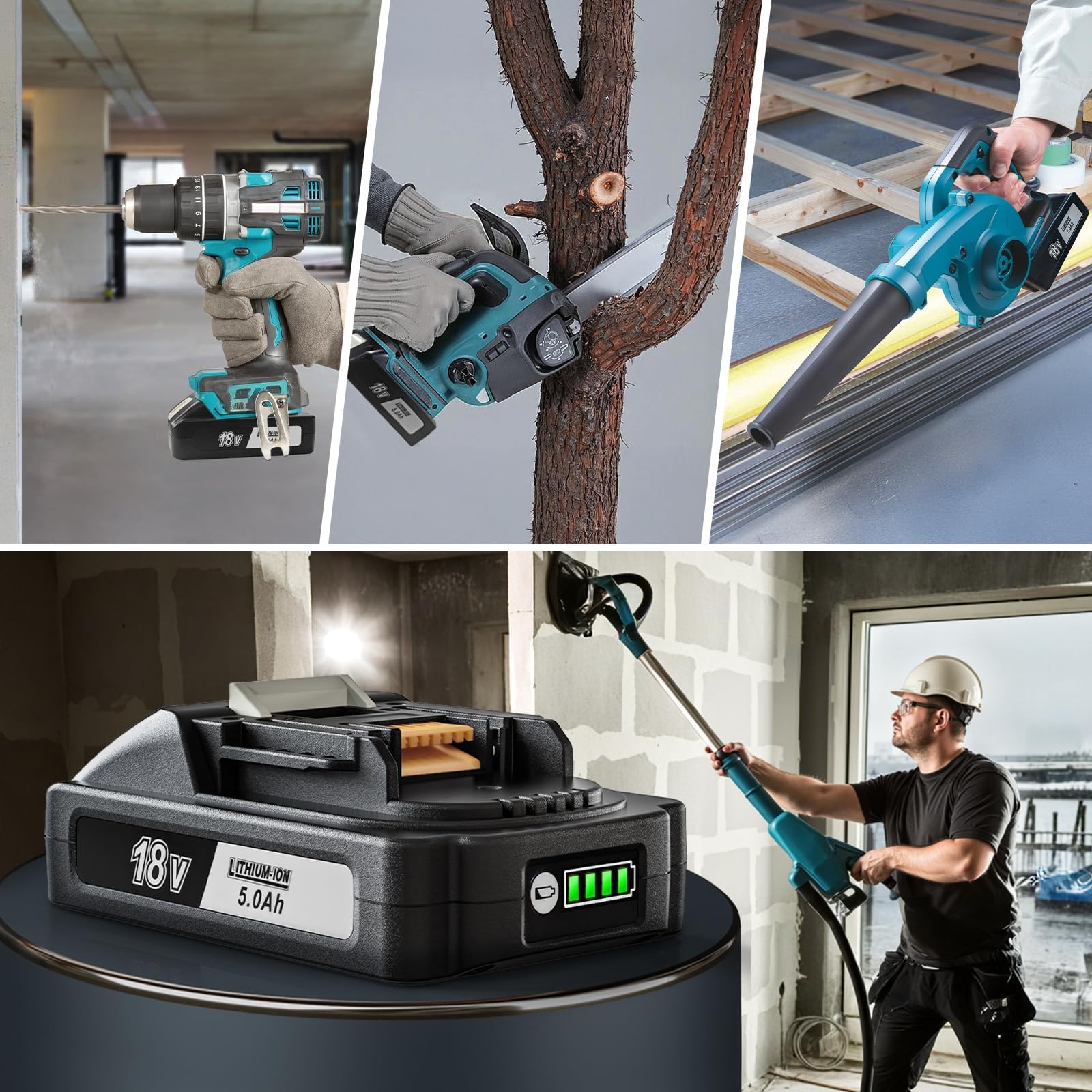 Batería de repuesto para Makita BL1860B BL1850B BL1840B BL1840B BL1830B BL1820B BL1815N de ion de litio, con indicador de combustible y cubierta de protección de la batería