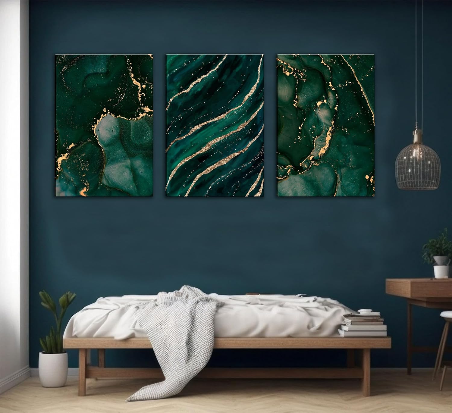 3Pcs Green and Gold Abstract Marble Wall Art Gold Foil Poster Emerald Green Dark Green Canvas Wall Art Modern Abstract neutral for Living Room Pictures for Bedroom Office Dining Room Wall Decoration