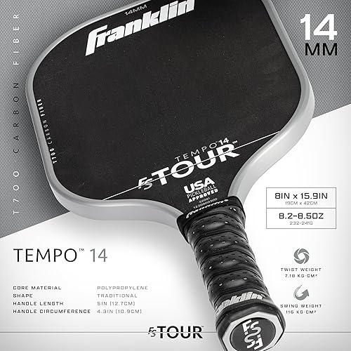 Miniatura 2 de Franklin Sports Pro Pickleball - Juego de paletas de fibra de carbono FS Tour Series, cubierta + borrador, 0.551 in + 0.630 in