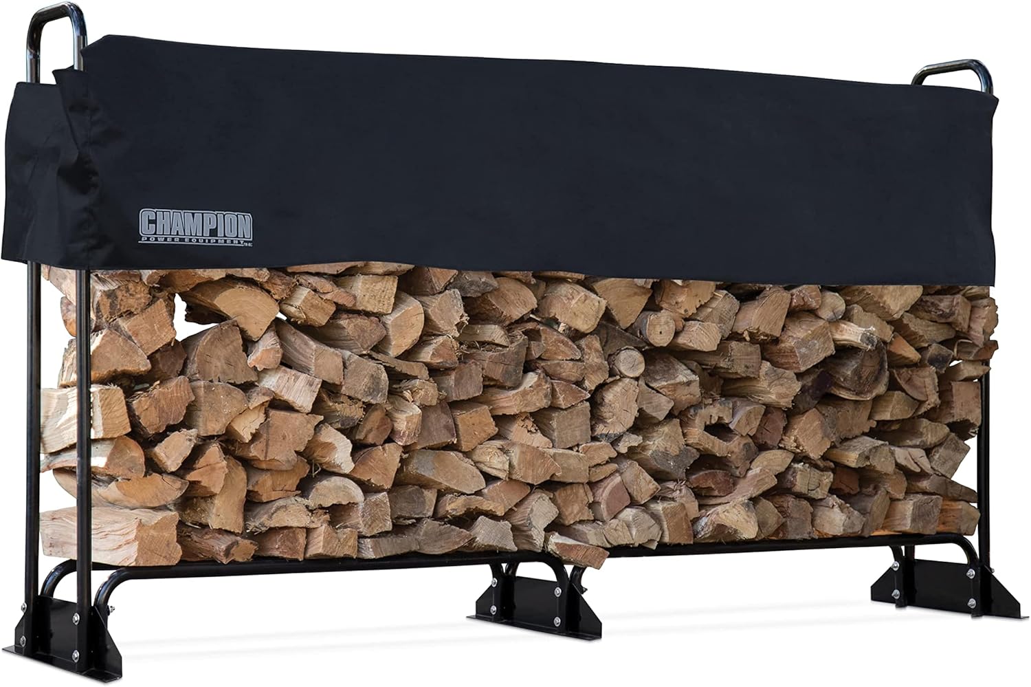 Champion Power Equipment 201164 96-Inch Firewood Heavy Duty Wood Log Rack, Weather Resistant Cover Included