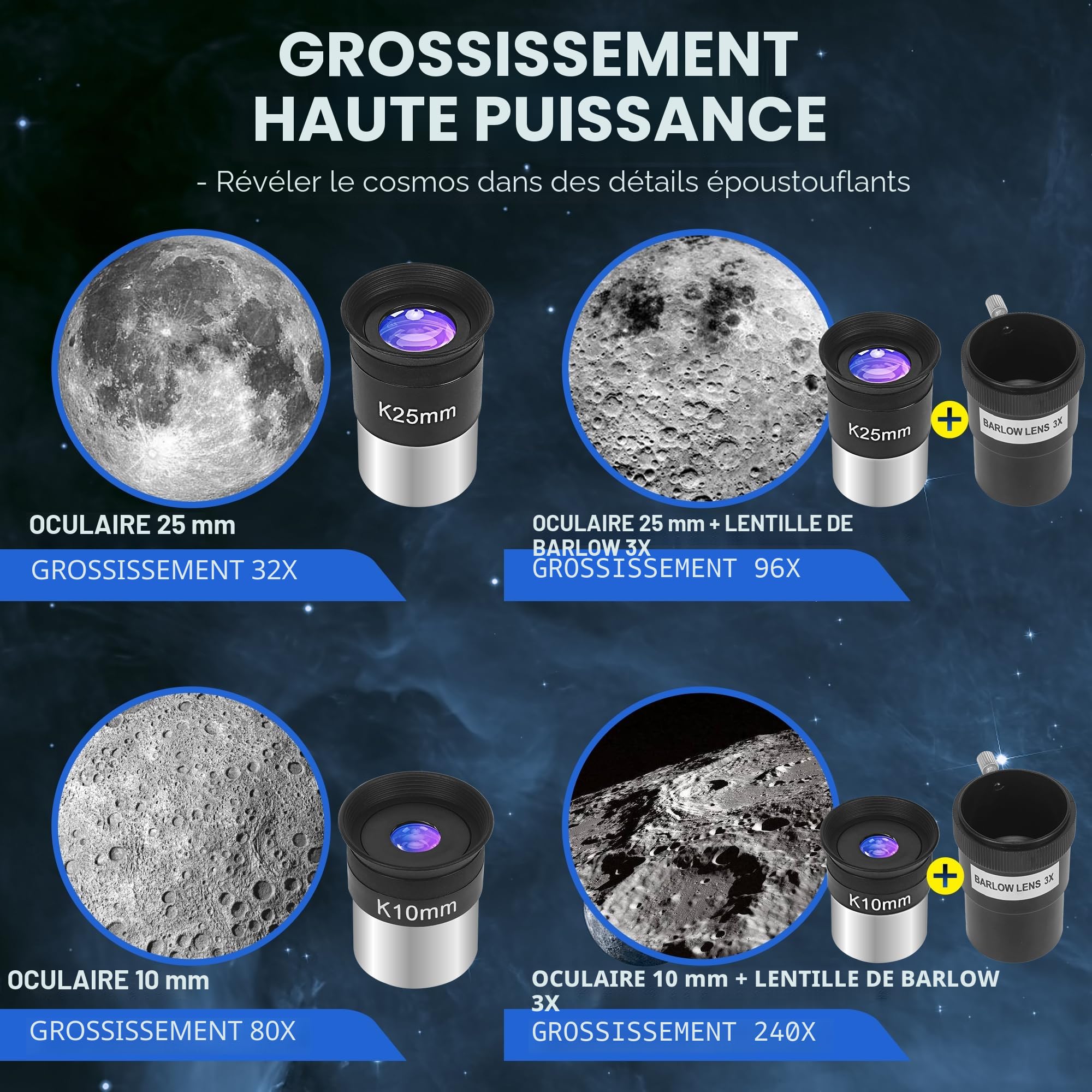 MEEZAA Télescope, Télescope Astronomique Adultes Professionnel, 90 mm Ouverture 800mm Portable et Puissante 32x-240x Télescopes Réfracteur pour Enfants et Débutants pour Observer la Lune et Planètes