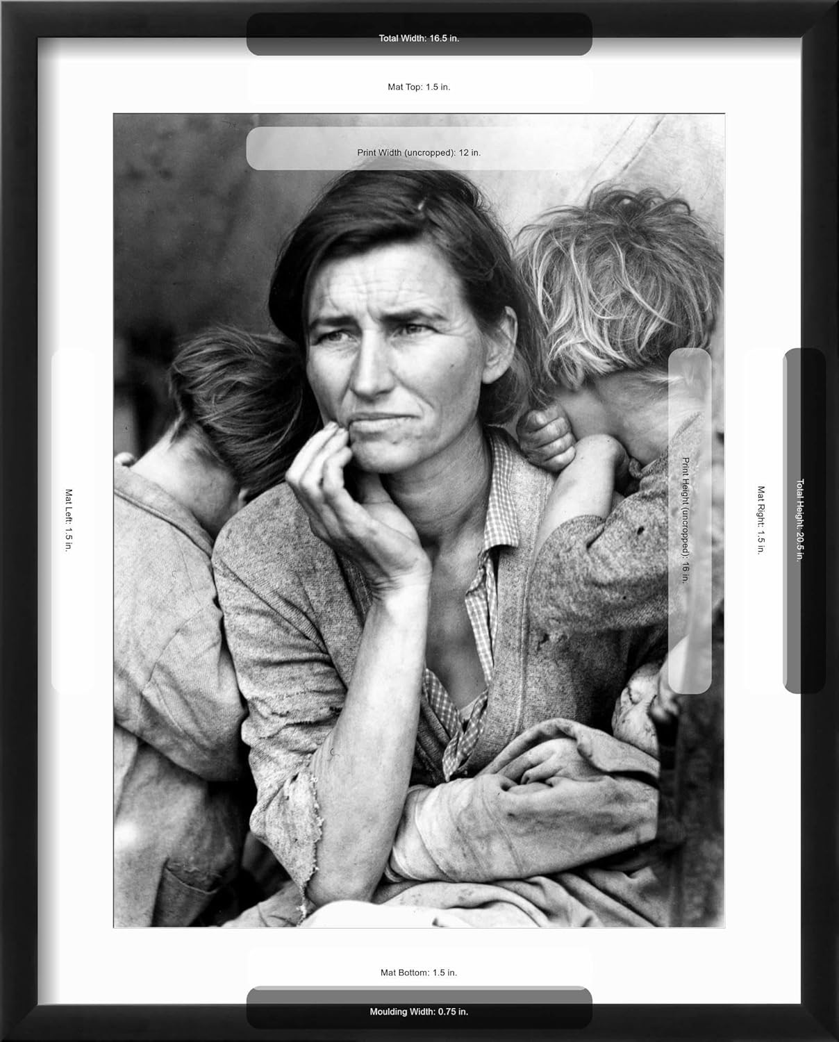 ART.COM Framed Wall Art Prints Migrant Mother, 1936. by Dorothea Lange, Figurative Decor, 12" x 16", Black Frame with White Mat