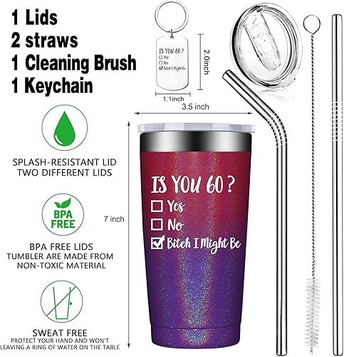 Miniatura 3 de BIRGILT Regalos de cumpleaños número 60 para mujeres, regalos divertidos para mujeres de 60 años, idea de regalo de 60 cumpleaños para ella, vaso de