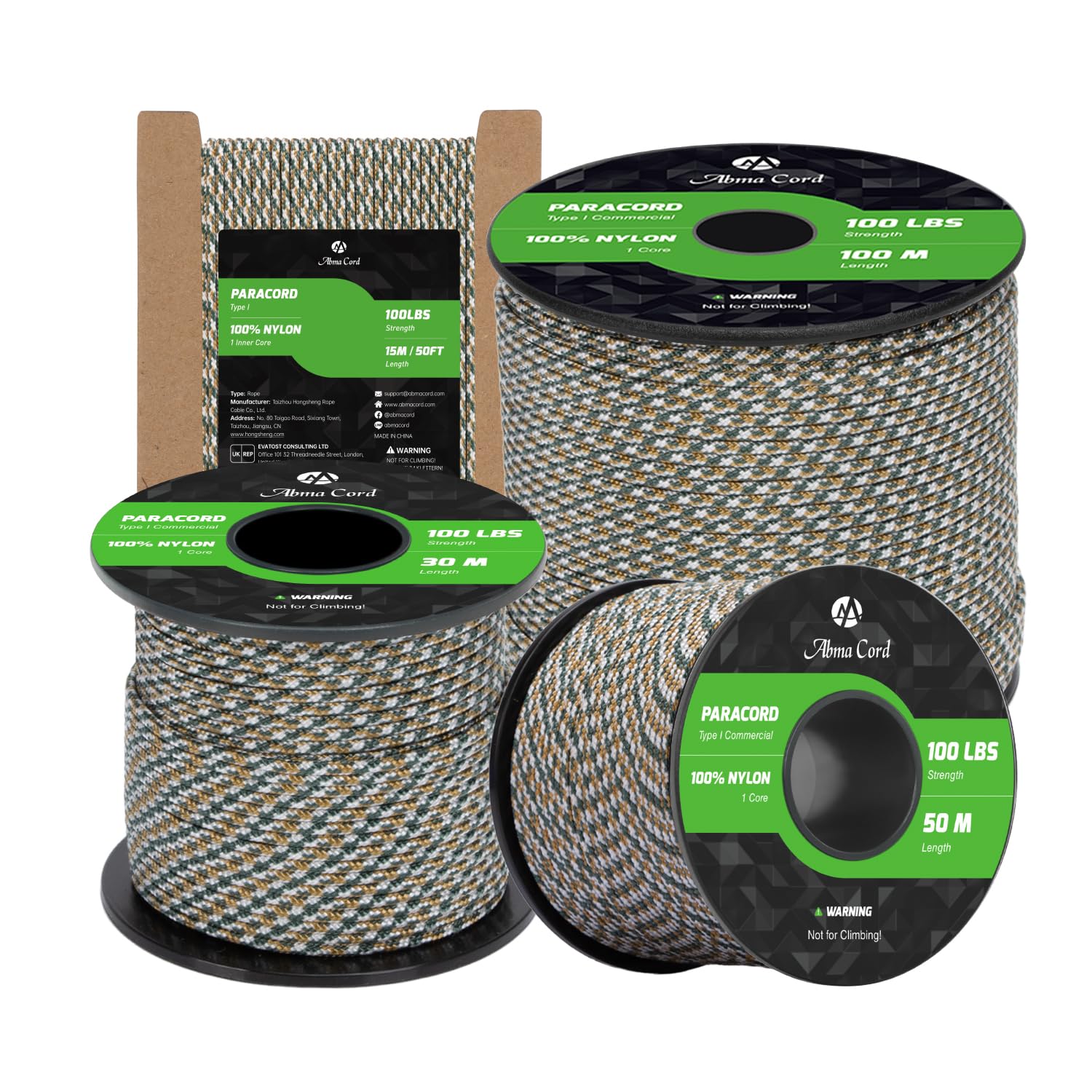 Abma Cord Paracord 2mm 15m 100% Nylon Rope 1 Strand Type I Parachute Cord - Max. 45kg (100lbs) - Honor