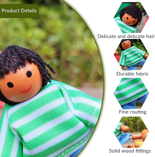 Wooden People Figures|7PCS Dollhouse People Simulation Wooden Dollhouse Adjustable Posture Doll House Figures Delicate & Cute for Girls Toddler Kids Play - 2