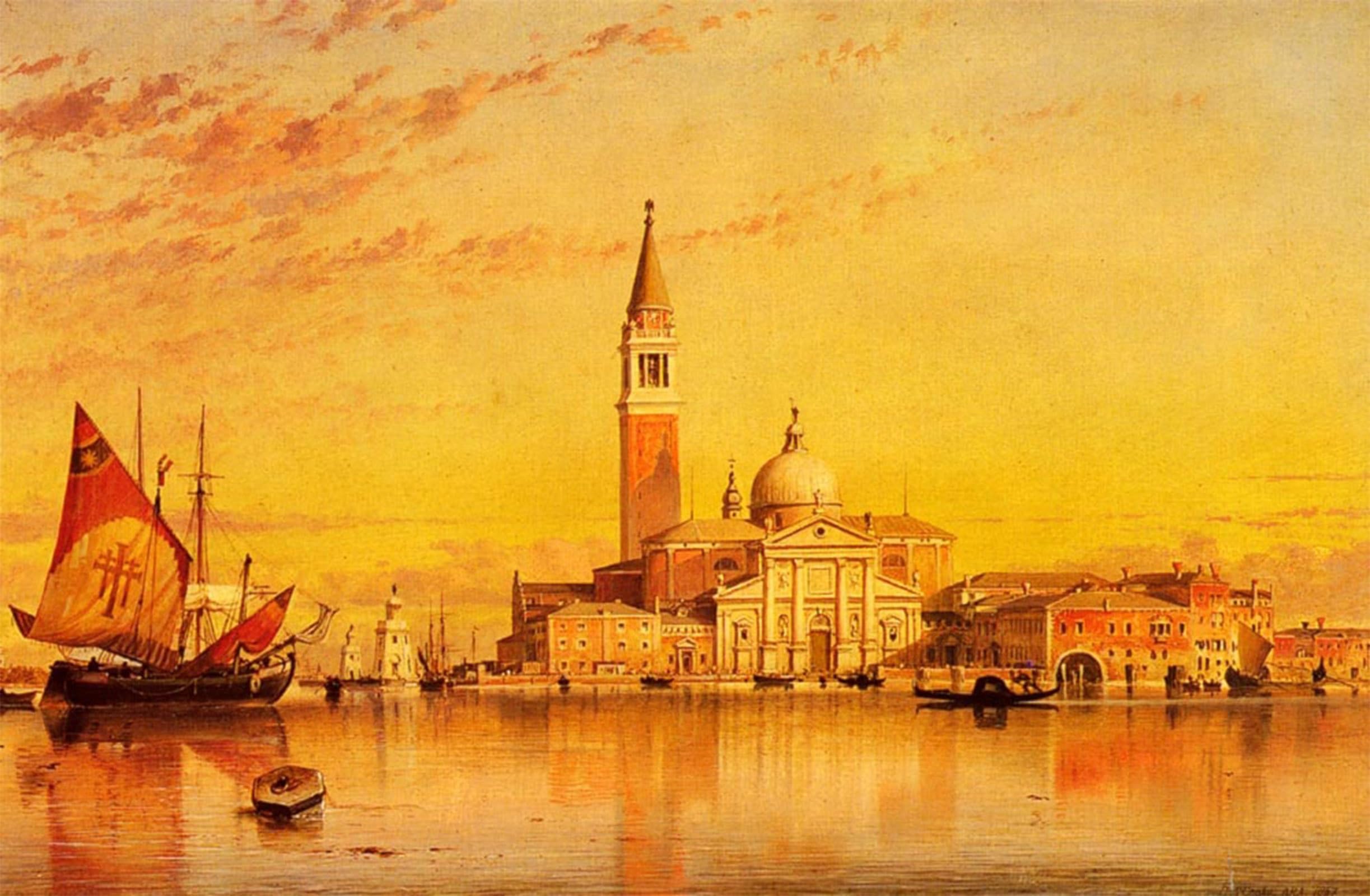 SERENDIPITP Vintage Wall Art Canvas Nordic Poster Canvas Print Picture San Giorgio Maggior Venice by Edward William Cooke Wall Art Poster for Home Decor 60x90cm
