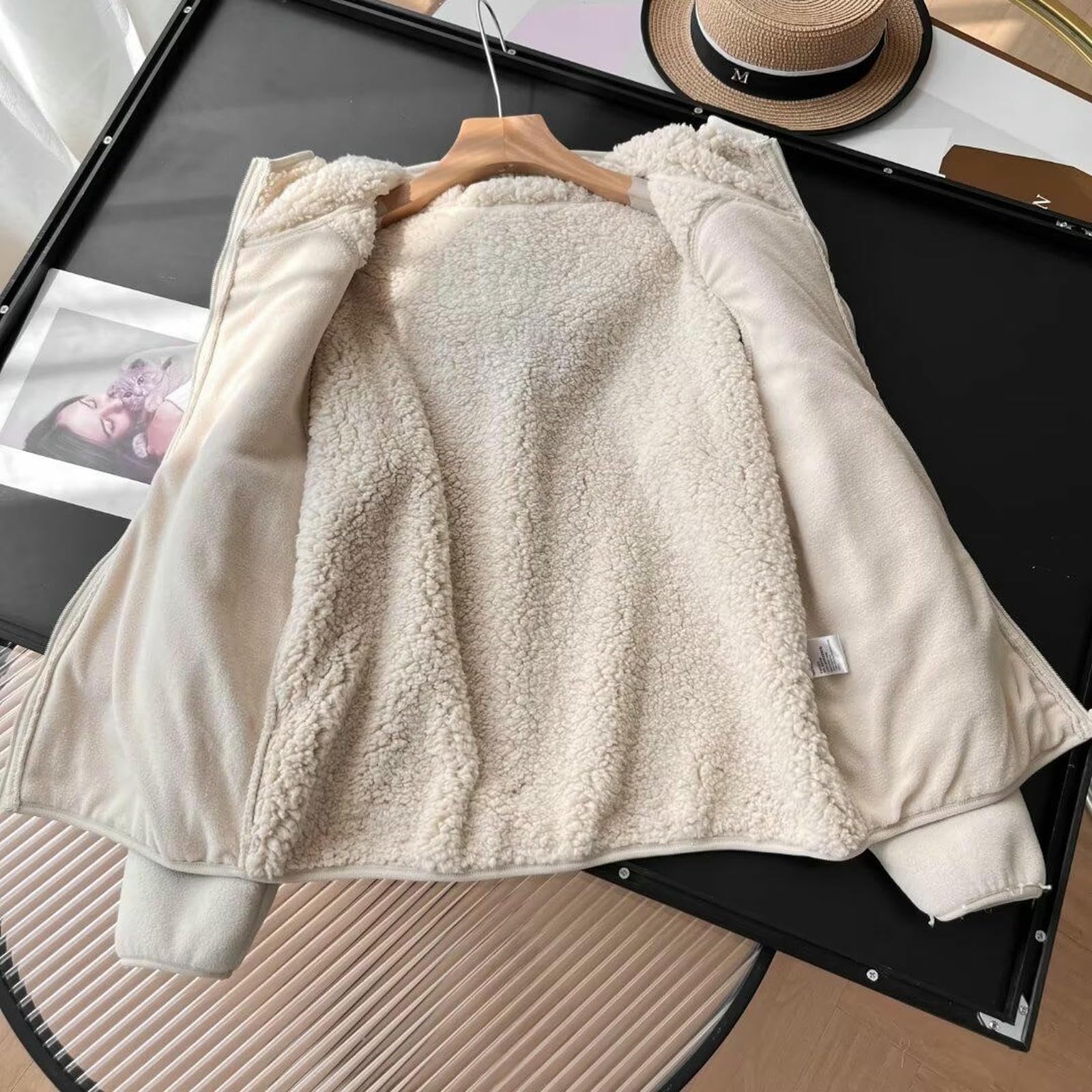 Maglione Dolcevita da Donna Pile con Zip Intera-Bianco Sporco-XL