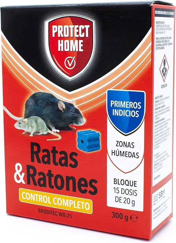 Protect Home atrayente de ratas y ratones, en formato de bloque de Alta eficacia y atracción, Zonas humedas, Ratas y Ratones