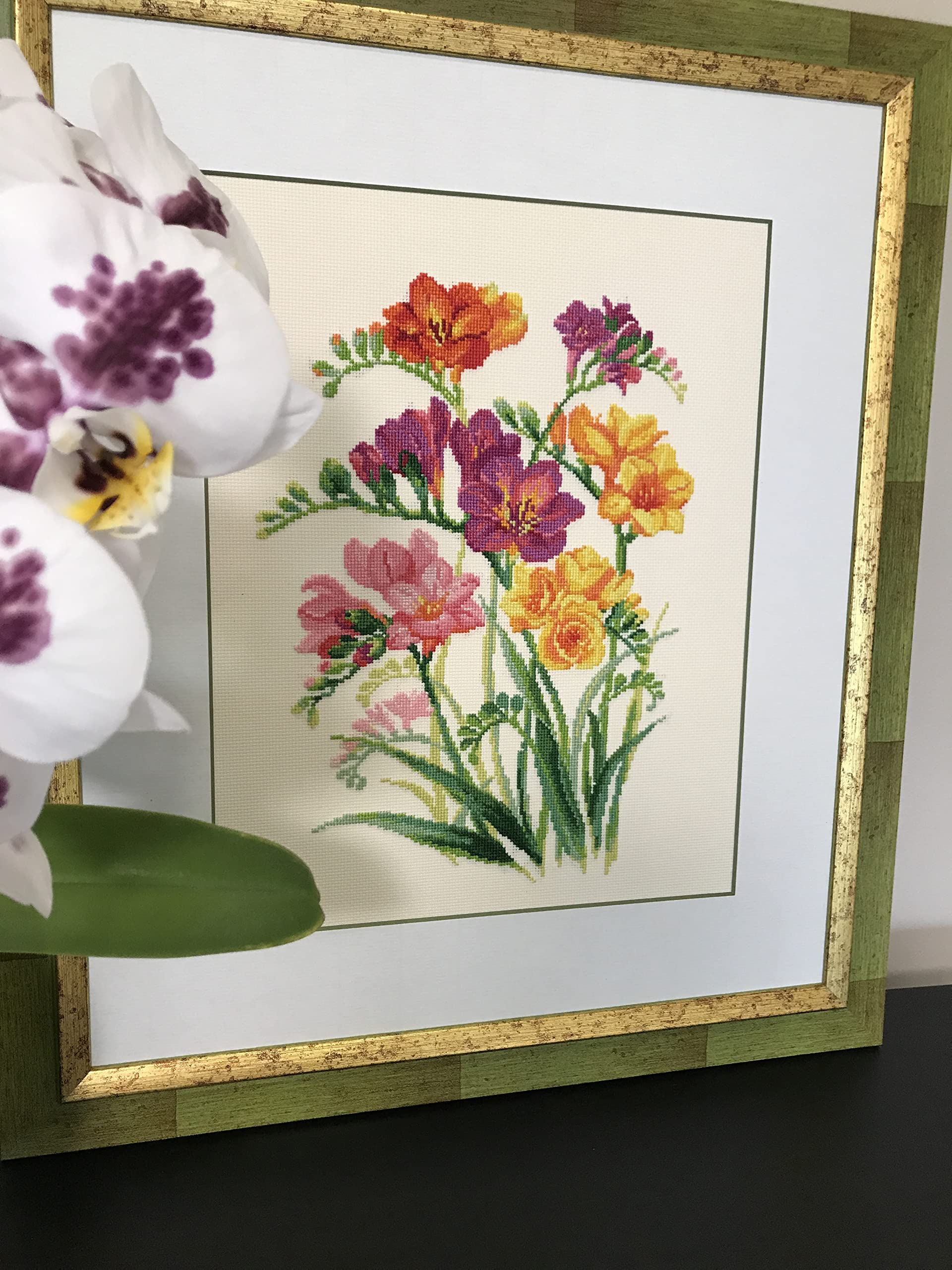 Riolis Freesias - Juego de punto de cruz, 25 x 33 cm, 18 unidades