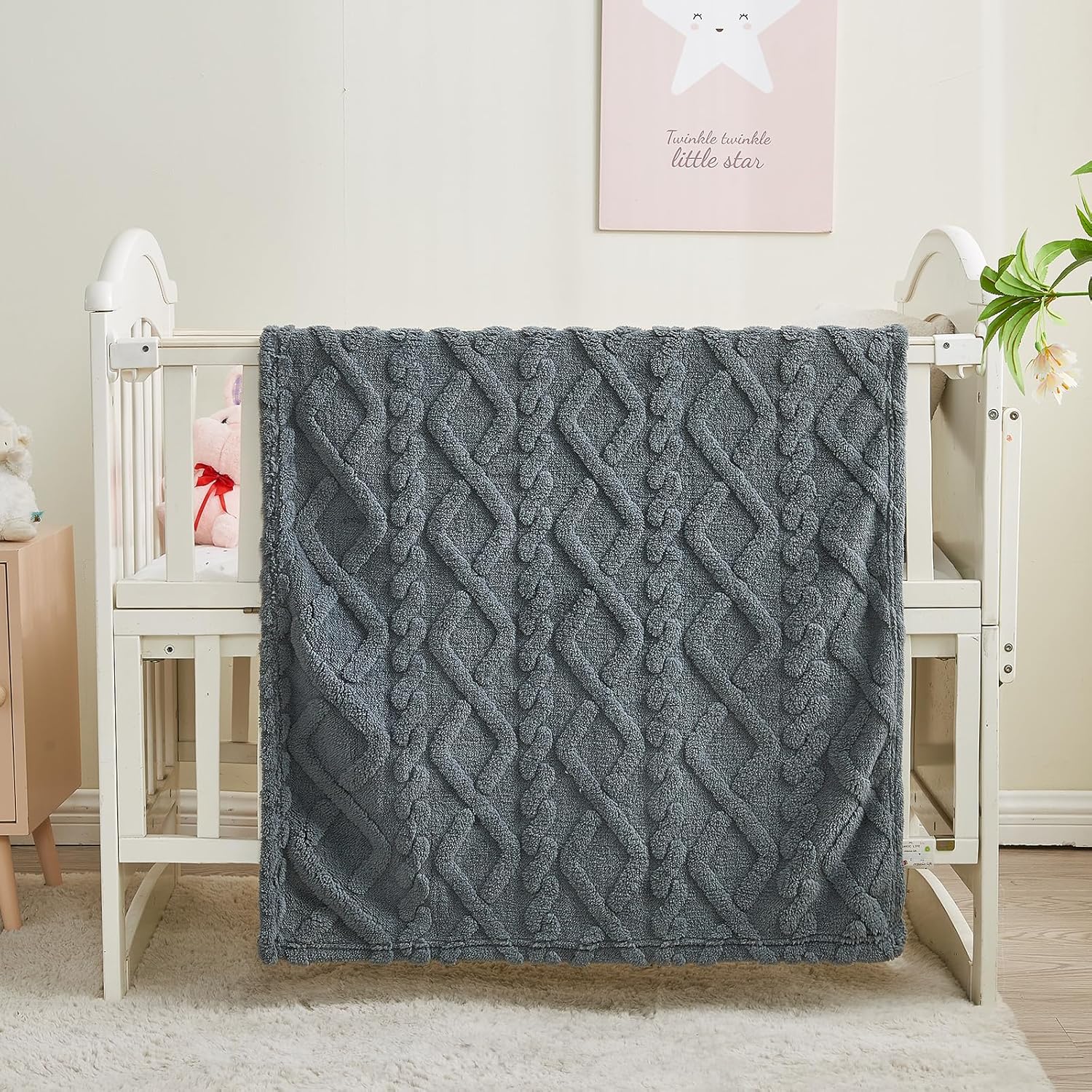 KMUSET Kids Blanket for Boys Girls 30 x 40 inches, Soft Cozy Fuzzy Swaddle 3D Jacquard Dark Grey Throw Blanket - Image 6