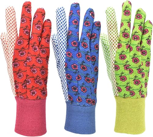 G & F 1852-3 guantes de jardín de jersey suave para mujer, guantes de trabajo para mujer, 3 pares por paquete, verderosaazul