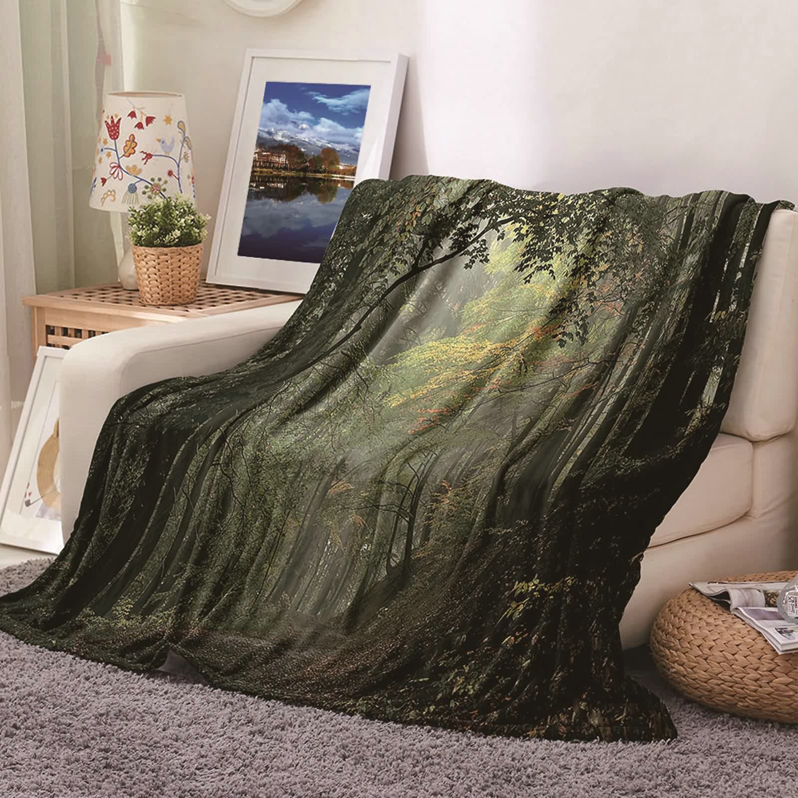 Aeici Koc polarowy, wełniany flanelowy koc 150 x 200 cm drzewo słońce koc na sofę do salonu sofa łóżko