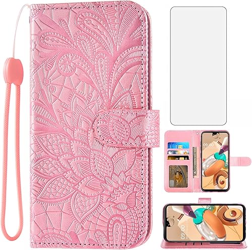 Asuwish Funda de teléfono para LG K61Q61K51SK41S con protector de pantalla de vidrio templado y cubierta de cartera de encaje, soporte para tarjetas