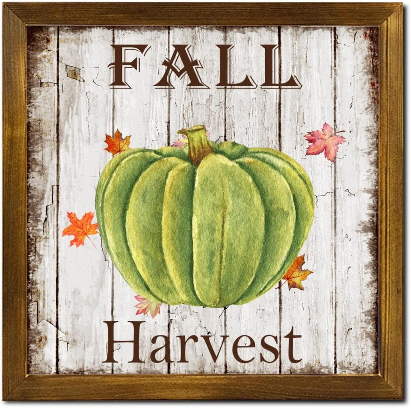 Fall Harvest Framed Wooden Sign Pumpkin Flower Maple Leaves Wall Art Signs Vintage Farm Harvest Hanging Wall Signs Decorative for Home Living Room Office Entryway 12x12 inch