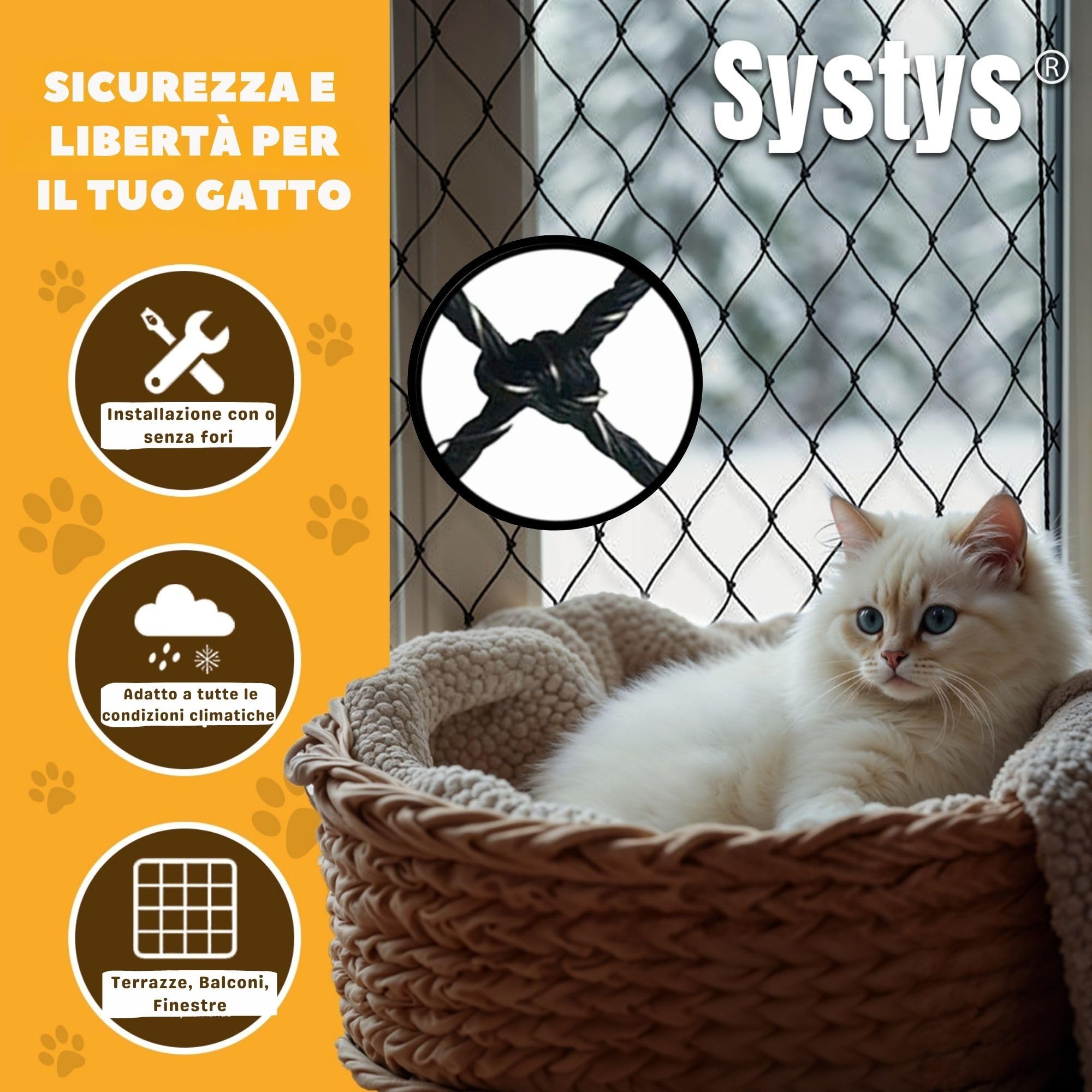 Rete Per Gatti Balcone Rinforzata | 10x3m Con Filo D'Acciaio - Protezione Anti-Caduta Per Esterni