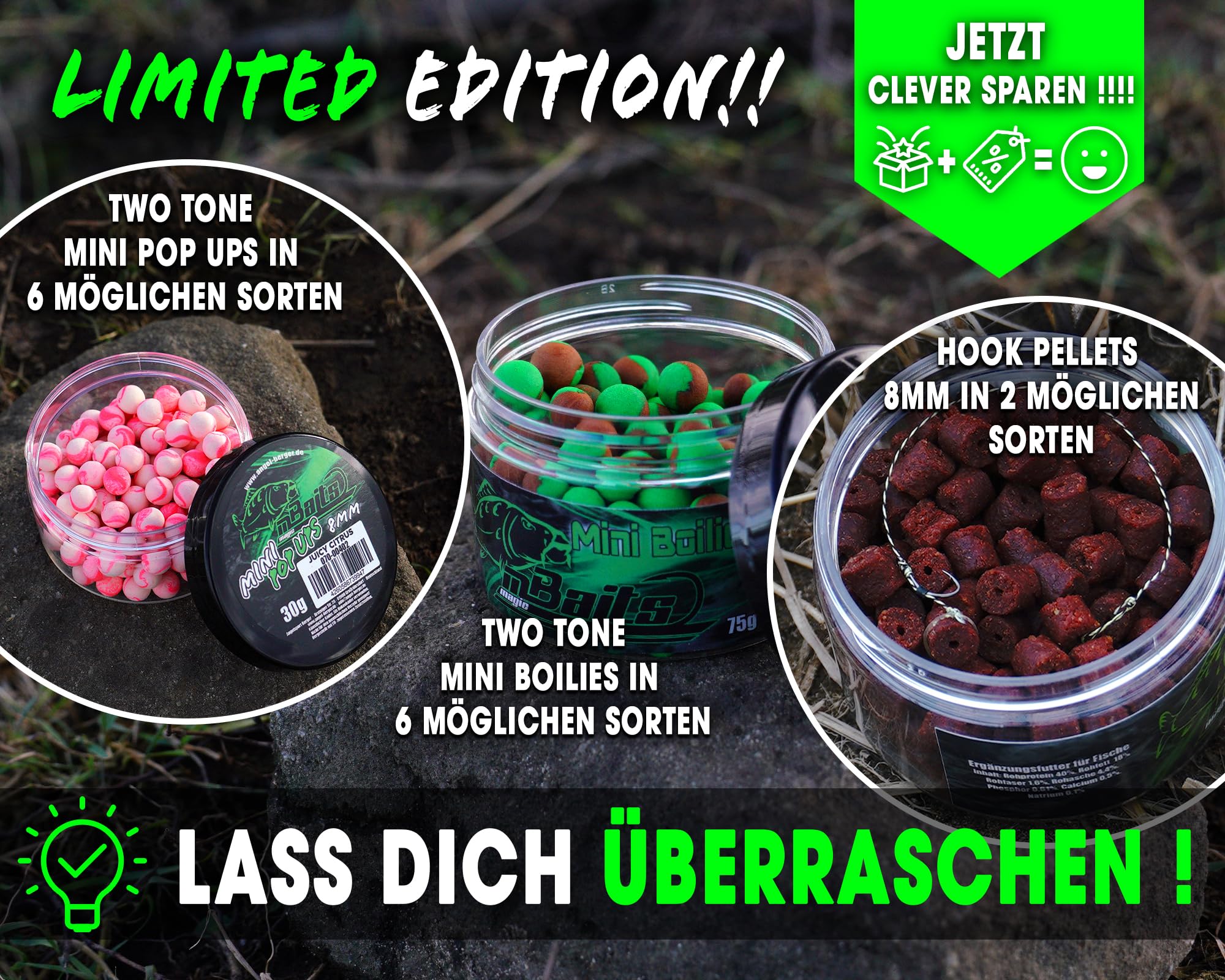 Angel-Berger Magic Baits Mystery Edition Feeder Surprise Lot de mini bouillettes Mini Pop Ups Feeder Pellets Pack économique pour pêche au feeder Appâts à hameçons