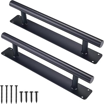 12" Iron Interior Sliding Door Handles Black Mat 2 Pack Outdoor Gate Handles Garage Fence Shed Farm Barn Door Furniture Closet Drawer Pulls