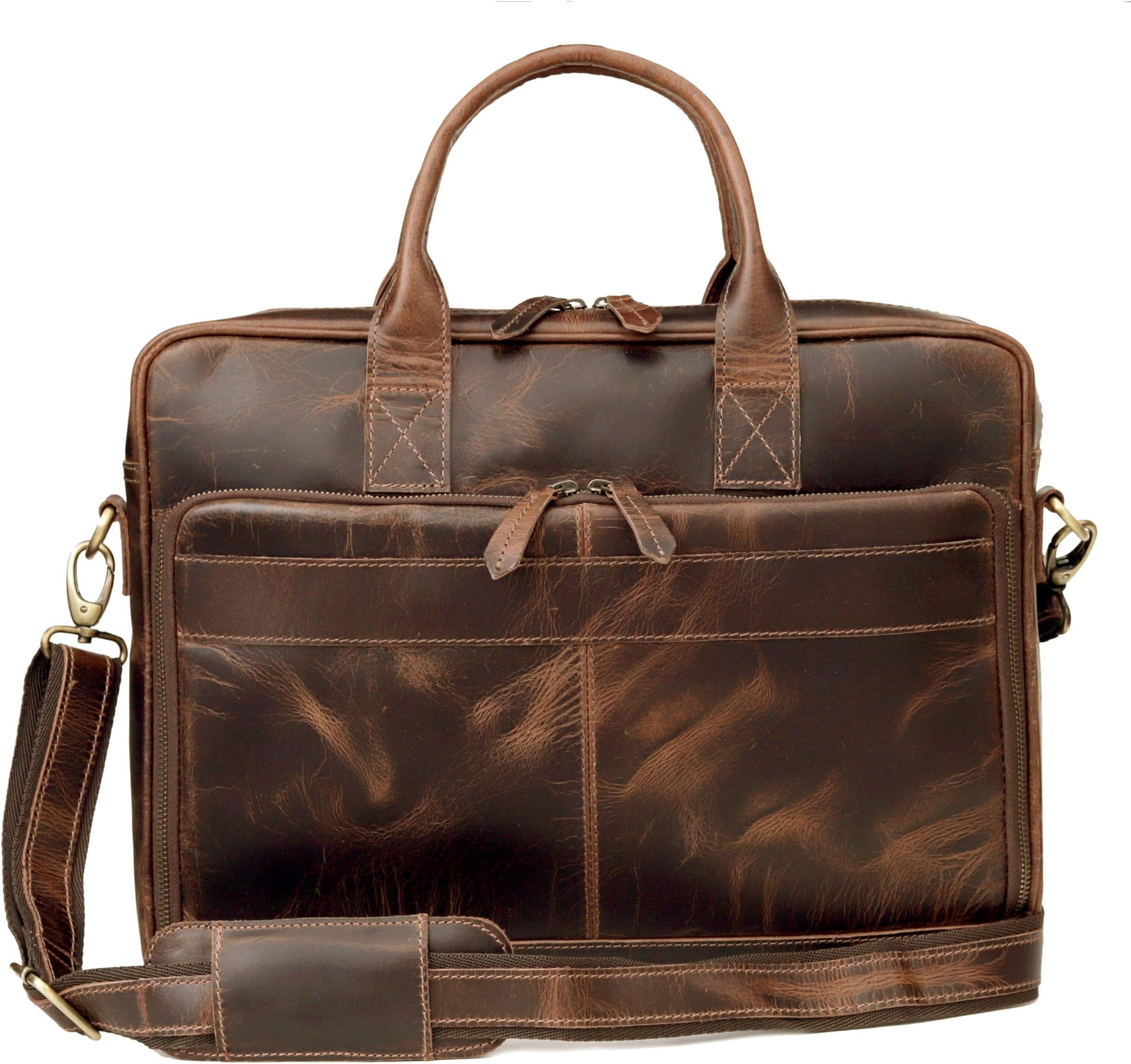 Handmade Leather Travel Messenger Office Crossbody Bag Laptop Briefcase Computer College Satchel Bag (18" Brown)