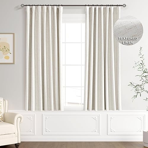 Joywell 2 cortinas opacas 100%, lino, color beige natural, pasabarrastrabillas traserascinta con ganchosanillas con pinzas, aislantes, para