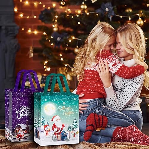 Miniatura 7 de Bolsas de regalo de Navidad de tamaño mediano  Juego de 16 bolsas de Navidad con asas, bolsas reutilizables no tejidas, bolsas de regalo de
