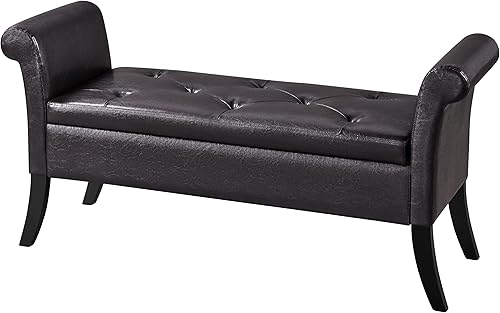 Yaheetech Banco de almacenamiento para entrada, banco de ventana de cuero con brazos enrollados para dormitorio, entrada, ventana, asiento de color