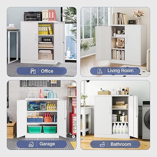 Miniatura 4 de LISSIMO Gabinete de almacenamiento de metal gabinete de cocina con 2 puertas de vidrio y 2 estantes ajustables armario de almacenamiento para garaje