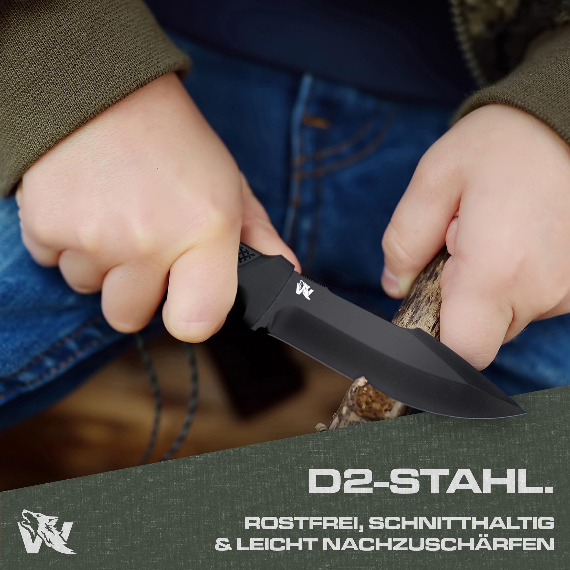 Wolfgangs W-KIDS - Schnitzmesser Kinder mit Süßem Kindermesser Führerschein - Outdoor Kinder Messer Set mit Scheide und Feuerstahl - DAS Kinder Schnitzmesser für das erste große Abenteuer