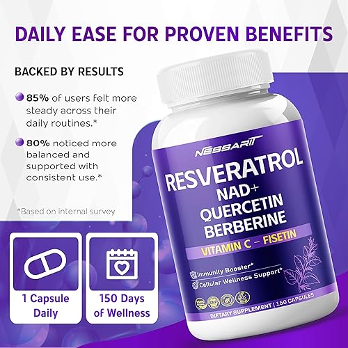 Miniatura 6 de RESVERATROL Suplemento de 6,320 mg  Mezcla natural 18 en 1 con NAD + cardo mariano astrágalo Rhodiola Gotu Kola Arándano  150 unidades  Hecho y