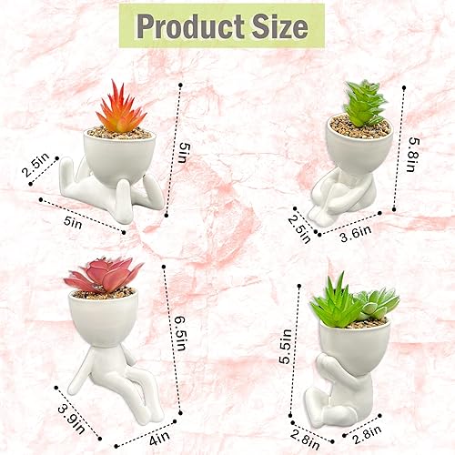 Miniatura 2 de uxsein Plantas suculentas falsas, decoración artificial, 4 piezas de suculentas artificiales en macetas, lindas plantas falsas en forma de humana,