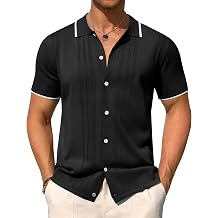 Alimens & Gentle Mens Knit Shirt Short Sleeve Button Down Shirt Textured Casual Summer Beach Polo Shirts