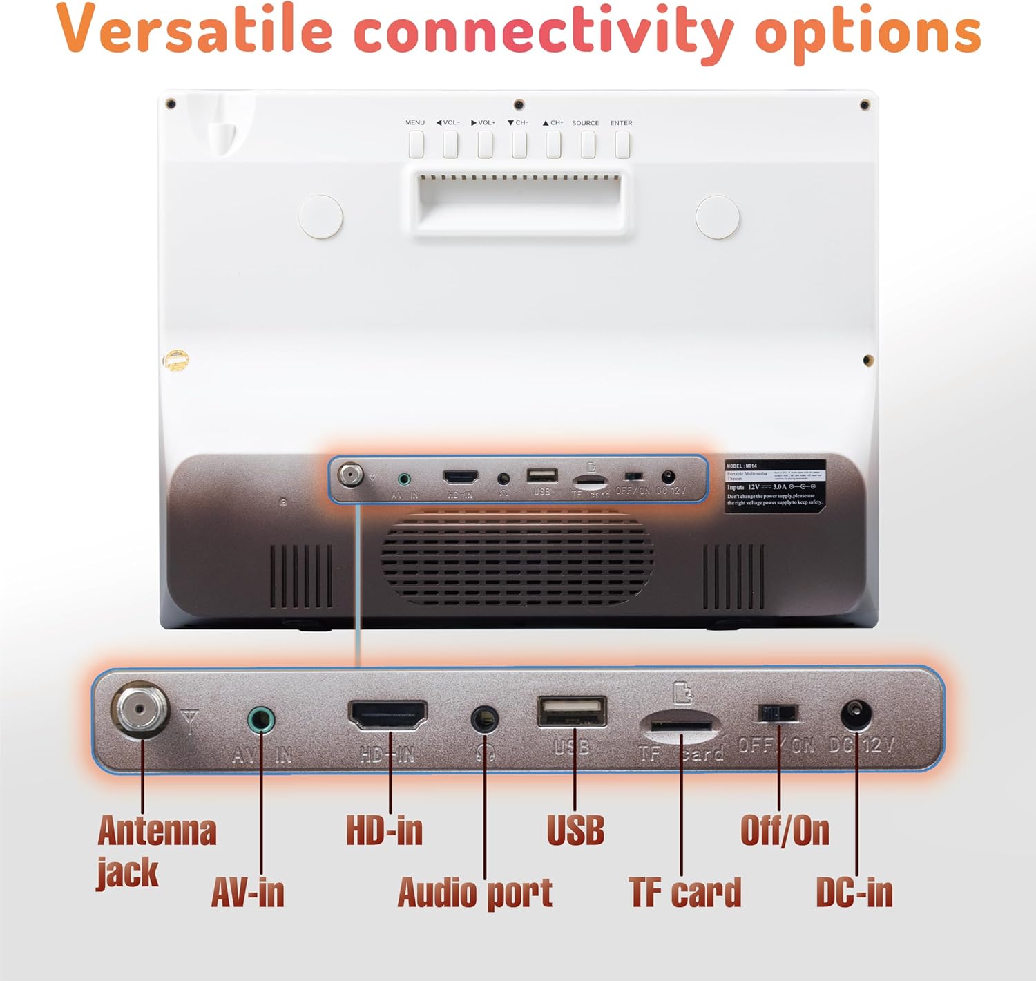 14’’ Portable TV with Antenna,Built-in 8800mAh Rechargeable Battery,ATSC Digital Television with HDMI/USB/TF Card Ports,Stero Speakers TV for Camping,Kitchen,Car