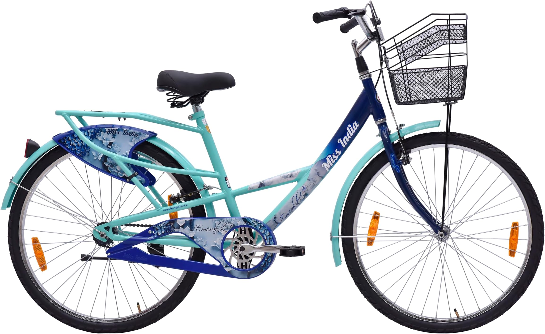Hero Emerald 26T Single Speed Bicycle for Women/Girls with Basket and Inbuilt Carrier | Blue | Rigid | V Brake | 18" Steel Frame | Rider Height : 5ft 0" - 5ft 8" | 85% Pre Assembled Bicycle
