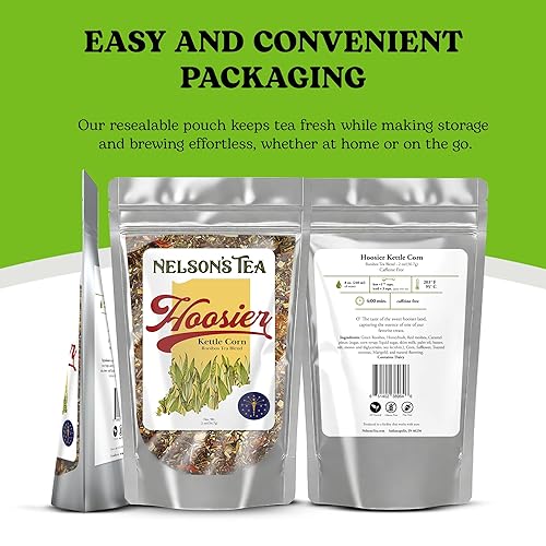 Vista 64 de Nelson's Tea Té Chai de manzana y caramelo con hojas sueltas, té rooibos rojo cortado y tamizado, té negro con chips de canela, pimienta, raíz