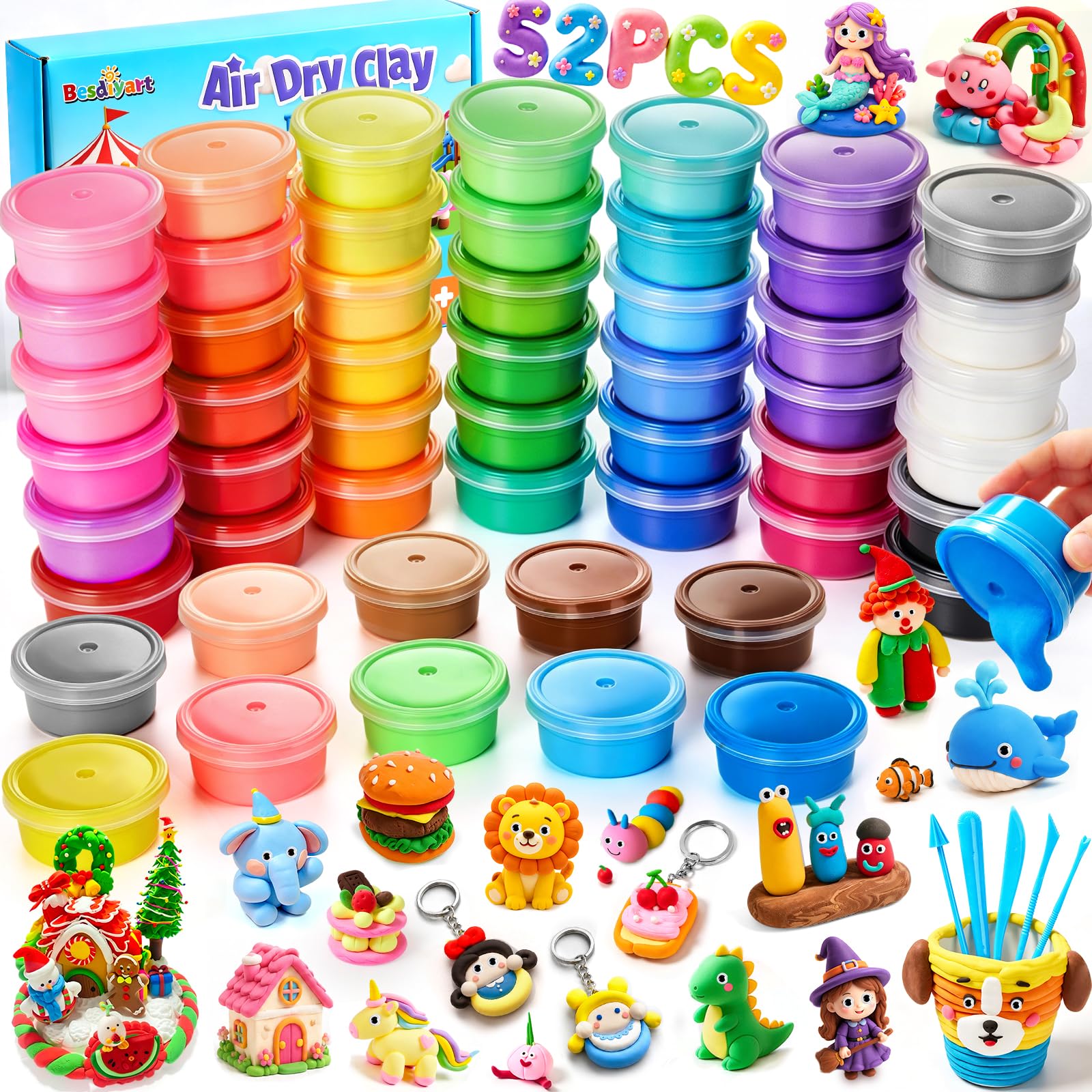 Besdiyart Air Dry Clay,52 Box Modelling Clay for Kids Boys Girls Toys