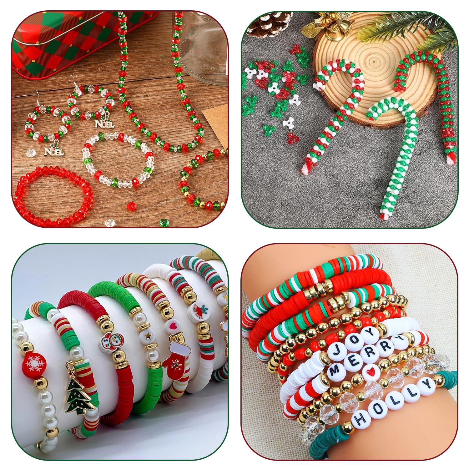 Ganepwns Christmas Beads for Bracelet Making Kit Clay Beads Green Red Star Beading Set for Jewelry Making DIY Craft Girls Friendship Gifts - Image 4