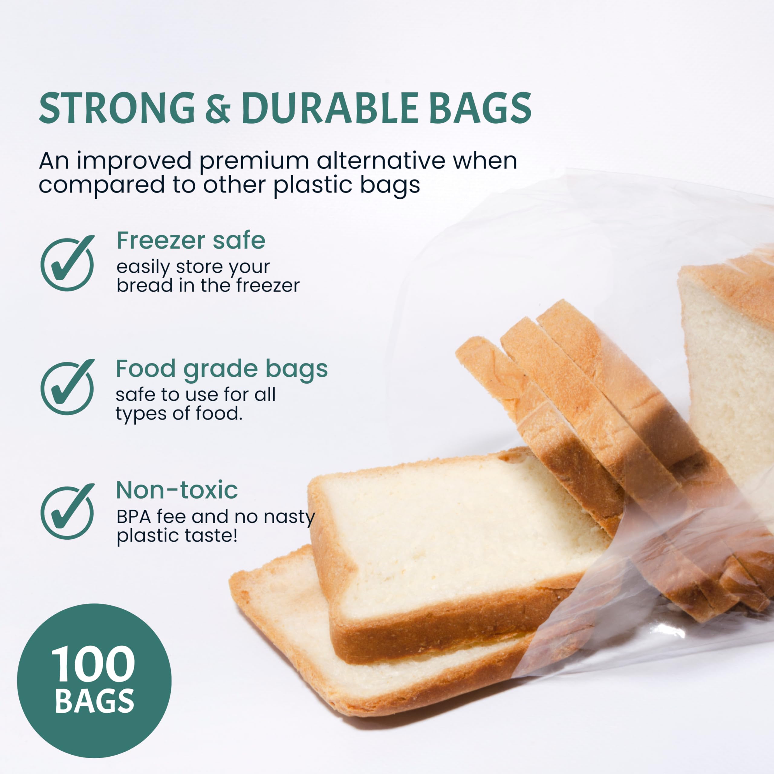Bolsas de pan de plástico reutilizables para uso casero, paquete de 100 bolsas transparentes con lazos para una conservación y almacenamiento herméticos sin humedad, panaderos caseros (grande 10 x 6 x