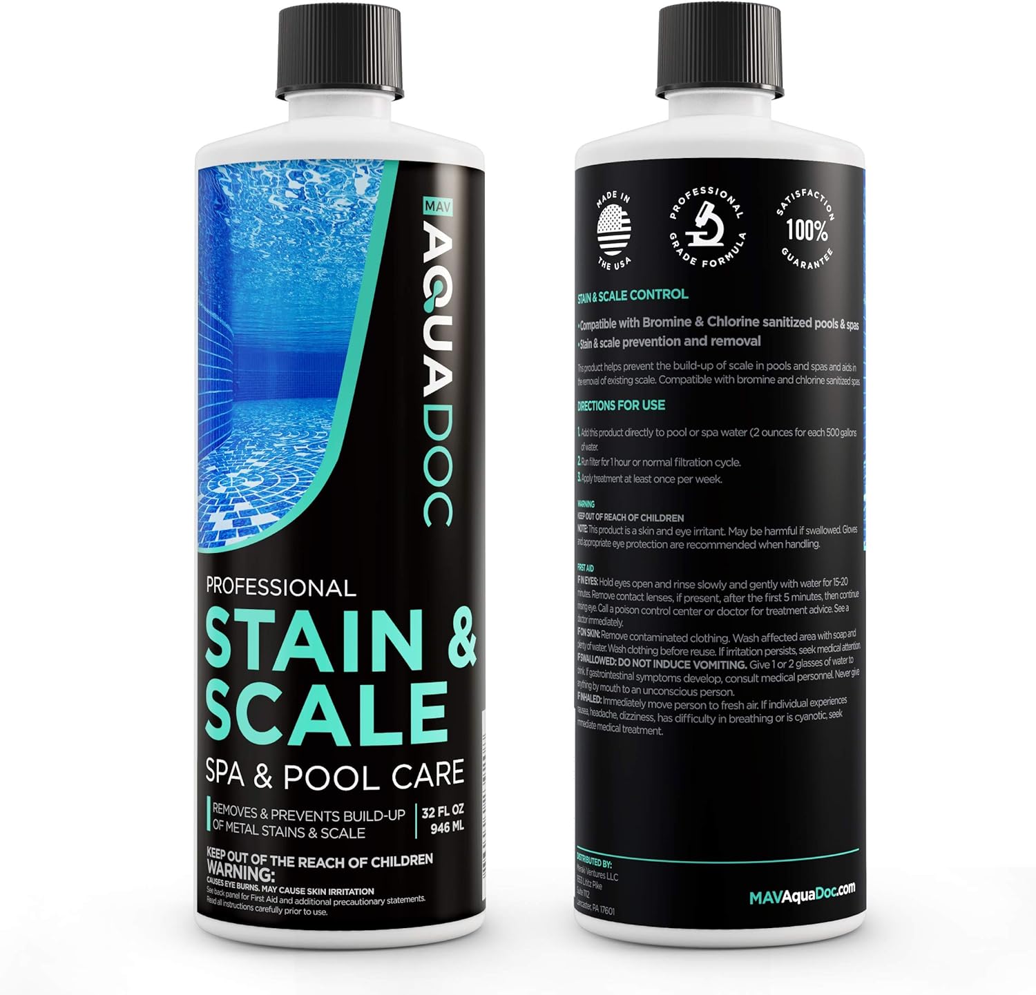 Spa Stain and Scale Control for Hot Tubs, Scale Metal & Stain Control for Hot Tubs, Prevent & Remove Stains in Hot Tubs with Our Hot Tub Water Softener & Spa Descaler Chemical | AquaDoc 32oz : Patio, Lawn & Garden